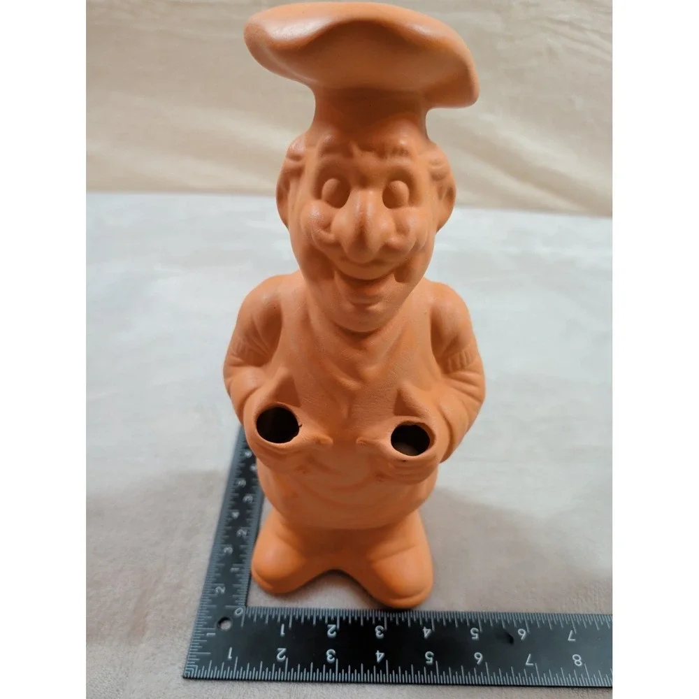 Vintage Terracotta Clay Chef Figurine Baker‎ Statue Kitchen Decor 11 Inch Orange